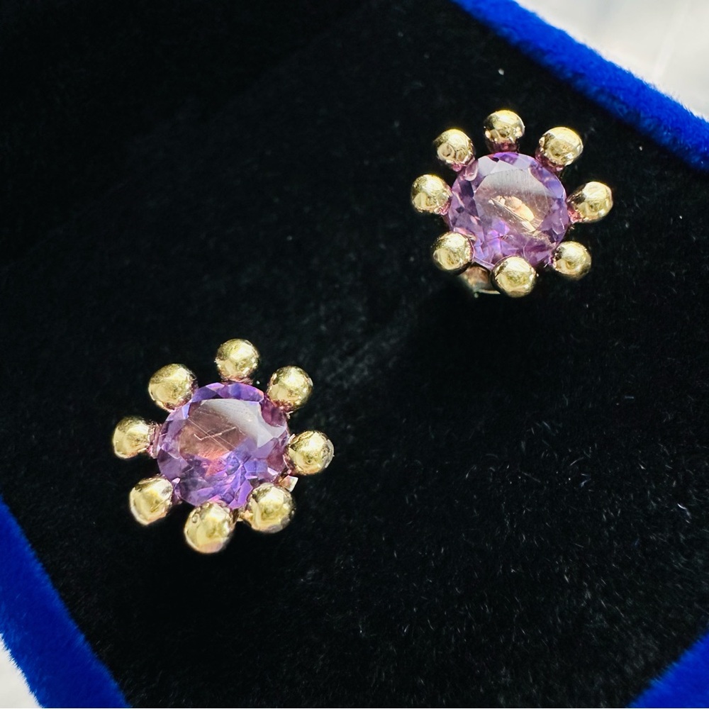 Gold Over Sterling Silver Amethyst Stud Earrings – Vintage Floral Design